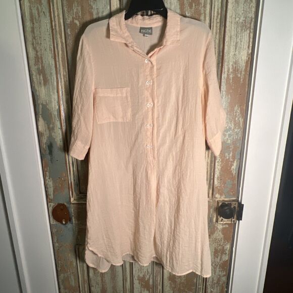 Niche Nilgun Derman  Peach Colored Shirt Dress  L Half Buttons Knee Length - Picture 1 of 8